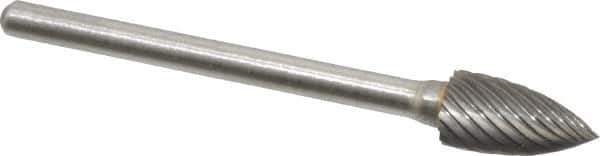 Atrax - 1/4" Cut Diam, 1/8" Shank Diam, Tree Head Single Cut Burr - Carbide, Point End, 1/2" LOC, 1-3/4" OAL - Apex Tool & Supply