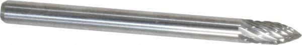 Atrax - 1/8" Cut Diam, 1/8" Shank Diam, Tree Head Double Cut Burr - Carbide, Point End, 1/4" LOC, 1-1/2" OAL - Apex Tool & Supply