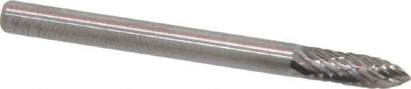 Atrax - 1/8" Cut Diam, 1/8" Shank Diam, Tree Head Double Cut Burr - Carbide, Point End, 3/8" LOC, 1-1/2" OAL - Apex Tool & Supply