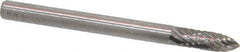 Atrax - 1/8" Cut Diam, 1/8" Shank Diam, Tree Head Double Cut Burr - Carbide, Point End, 3/8" LOC, 1-1/2" OAL - Apex Tool & Supply