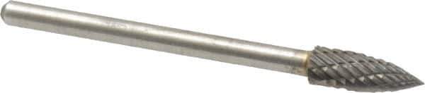 Atrax - 3/16" Cut Diam, 1/8" Shank Diam, Tree Head Double Cut Burr - Carbide, Point End, 1/2" LOC, 1-1/2" OAL - Apex Tool & Supply