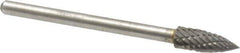 Atrax - 3/16" Cut Diam, 1/8" Shank Diam, Tree Head Double Cut Burr - Carbide, Point End, 1/2" LOC, 1-1/2" OAL - Apex Tool & Supply