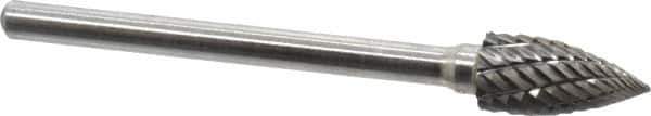 Atrax - 1/4" Cut Diam, 1/8" Shank Diam, Tree Head Double Cut Burr - Carbide, Point End, 1/2" LOC, 1-3/4" OAL - Apex Tool & Supply