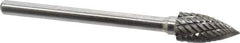 Atrax - 1/4" Cut Diam, 1/8" Shank Diam, Tree Head Double Cut Burr - Carbide, Point End, 1/2" LOC, 1-3/4" OAL - Apex Tool & Supply
