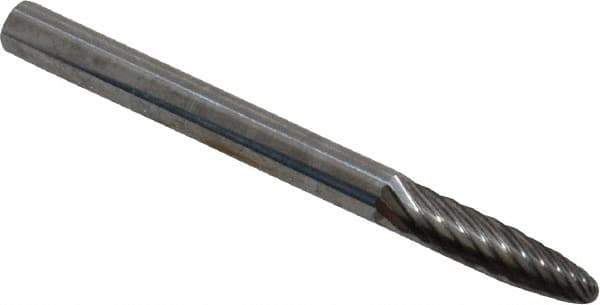 Atrax - 1/8" Cut Diam, 1/8" Shank Diam, Tree with Radius Head Single Cut Burr - Carbide, Radius End, 1/2" LOC, 1-1/2" OAL - Apex Tool & Supply