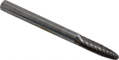 Atrax - 1/8" Cut Diam, 1/8" Shank Diam, Tree with Radius Head Single Cut Burr - Carbide, Radius End, 1/2" LOC, 1-1/2" OAL - Apex Tool & Supply