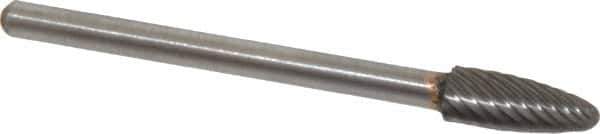 Atrax - 3/16" Cut Diam, 1/8" Shank Diam, Tree with Radius Head Single Cut Burr - Carbide, Radius End, 1/2" LOC, 1-1/2" OAL - Apex Tool & Supply