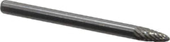 Atrax - 1/8" Cut Diam, 1/8" Shank Diam, Tree with Radius Head Double Cut Burr - Carbide, Radius End, 1/4" LOC, 1-1/2" OAL - Apex Tool & Supply