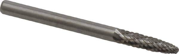 Atrax - 1/8" Cut Diam, 1/8" Shank Diam, Tree with Radius Head Double Cut Burr - Carbide, Radius End, 1/2" LOC, 1-1/2" OAL - Apex Tool & Supply