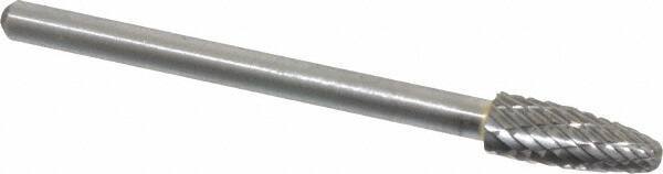 Atrax - 3/16" Cut Diam, 1/8" Shank Diam, Tree with Radius Head Double Cut Burr - Carbide, Radius End, 1/2" LOC, 1-1/2" OAL - Apex Tool & Supply
