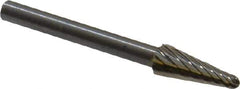 Atrax - 3/16" Cut Diam, 1/8" Shank Diam, Taper Head Single Cut Burr - Radius End, 1/2" LOC, 1-1/2" OAL - Apex Tool & Supply