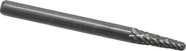 Atrax - 1/8" Cut Diam, 1/8" Shank Diam, Taper Head Double Cut Burr - Radius End, 3/8" LOC, 1-1/2" OAL - Apex Tool & Supply