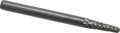 Atrax - 1/8" Cut Diam, 1/8" Shank Diam, Taper Head Double Cut Burr - Radius End, 3/8" LOC, 1-1/2" OAL - Apex Tool & Supply