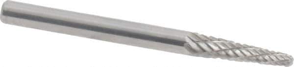 Atrax - 1/8" Cut Diam, 1/8" Shank Diam, Taper Head Double Cut Burr - Radius End, 1/2" LOC, 1-1/2" OAL - Apex Tool & Supply