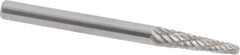 Atrax - 1/8" Cut Diam, 1/8" Shank Diam, Taper Head Double Cut Burr - Radius End, 1/2" LOC, 1-1/2" OAL - Apex Tool & Supply