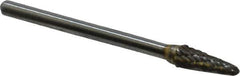 Atrax - 3/16" Cut Diam, 1/8" Shank Diam, Taper Head Double Cut Burr - Radius End, 1/2" LOC, 1-1/2" OAL - Apex Tool & Supply