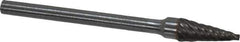 Atrax - 3/16" Cut Diam, 1/8" Shank Diam, Cone Head Single Cut Burr - Carbide, Point End, 1/2" LOC, 1-1/2" OAL - Apex Tool & Supply