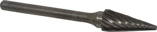 Atrax - 1/4" Cut Diam, 1/8" Shank Diam, Cone Head Single Cut Burr - Carbide, Point End, 1/2" LOC, 1-7/8" OAL - Apex Tool & Supply