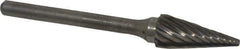 Atrax - 1/4" Cut Diam, 1/8" Shank Diam, Cone Head Single Cut Burr - Carbide, Point End, 1/2" LOC, 1-7/8" OAL - Apex Tool & Supply