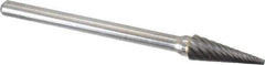 Atrax - 3/16" Cut Diam, 1/8" Shank Diam, Cone Head Double Cut Burr - Carbide, Point End, 1/2" LOC, 1-1/2" OAL - Apex Tool & Supply