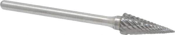 Atrax - 1/4" Cut Diam, 1/8" Shank Diam, Cone Head Double Cut Burr - Carbide, Point End, 1/2" LOC, 1-7/8" OAL - Apex Tool & Supply