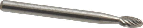 Atrax - 1/8" Cut Diam, 1/8" Shank Diam, Oval Head Single Cut Burr - Carbide, Radius End, 7/32" LOC, 1-1/2" OAL - Apex Tool & Supply