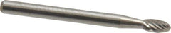 Atrax - 1/8" Cut Diam, 1/8" Shank Diam, Oval Head Single Cut Burr - Carbide, Radius End, 7/32" LOC, 1-1/2" OAL - Apex Tool & Supply