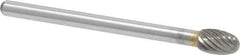 Atrax - 3/16" Cut Diam, 1/8" Shank Diam, Oval Head Single Cut Burr - Carbide, Radius End, 9/32" LOC, 1-1/2" OAL - Apex Tool & Supply