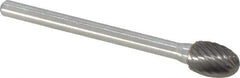 Atrax - 1/4" Cut Diam, 1/8" Shank Diam, Oval Head Single Cut Burr - Carbide, Radius End, 3/8" LOC, 1-5/8" OAL - Apex Tool & Supply