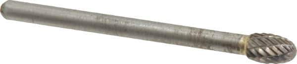 Atrax - 3/16" Cut Diam, 1/8" Shank Diam, Oval Head Double Cut Burr - Carbide, Radius End, 9/32" LOC, 1-1/2" OAL - Apex Tool & Supply