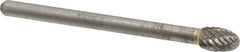 Atrax - 3/16" Cut Diam, 1/8" Shank Diam, Oval Head Double Cut Burr - Carbide, Radius End, 9/32" LOC, 1-1/2" OAL - Apex Tool & Supply