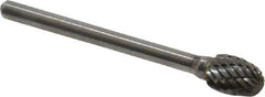 Atrax - 1/4" Cut Diam, 1/8" Shank Diam, Oval Head Double Cut Burr - Carbide, Radius End, 3/8" LOC, 1-5/8" OAL - Apex Tool & Supply