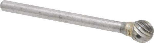 Atrax - 1/4" Cut Diam, 1/8" Shank Diam, Ball Head Single Cut Burr - Carbide, Radius End, 7/32" LOC, 1-1/2" OAL - Apex Tool & Supply
