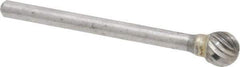 Atrax - 1/4" Cut Diam, 1/8" Shank Diam, Ball Head Single Cut Burr - Carbide, Radius End, 7/32" LOC, 1-1/2" OAL - Apex Tool & Supply