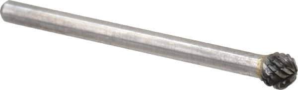 Atrax - 3/16" Cut Diam, 1/8" Shank Diam, Ball Head Double Cut Burr - Carbide, Radius End, 3/16" LOC, 1-1/2" OAL - Apex Tool & Supply
