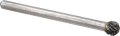 Atrax - 3/16" Cut Diam, 1/8" Shank Diam, Ball Head Double Cut Burr - Carbide, Radius End, 3/16" LOC, 1-1/2" OAL - Apex Tool & Supply