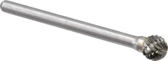 Atrax - 1/4" Cut Diam, 1/8" Shank Diam, Ball Head Double Cut Burr - Carbide, Radius End, 7/32" LOC, 1-1/2" OAL - Apex Tool & Supply