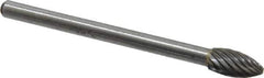 Atrax - 3/16" Cut Diam, 1/8" Shank Diam, Flame Head Single Cut Burr - Carbide, Radius End, 3/8" LOC, 1-1/2" OAL - Apex Tool & Supply