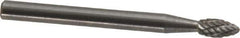 Atrax - 1/8" Cut Diam, 1/8" Shank Diam, Flame Head Double Cut Burr - Carbide, Radius End, 1/4" LOC, 1-1/2" OAL - Apex Tool & Supply