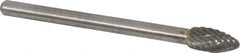 Atrax - 3/16" Cut Diam, 1/8" Shank Diam, Flame Head Double Cut Burr - Carbide, Radius End, 3/8" LOC, 1-1/2" OAL - Apex Tool & Supply