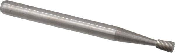 Atrax - 3/32" Cut Diam, 1/8" Shank Diam, Inverted Cone Head Single Cut Burr - Flat End, 3/16" LOC, 1-1/2" OAL - Apex Tool & Supply