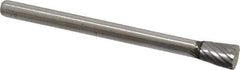 Atrax - 3/16" Cut Diam, 1/8" Shank Diam, Inverted Cone Head Single Cut Burr - Flat End, 1/4" LOC, 1-1/2" OAL - Apex Tool & Supply