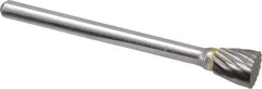 Atrax - 1/4" Cut Diam, 1/8" Shank Diam, Inverted Cone Head Single Cut Burr - Flat End, 1/4" LOC, 1-1/2" OAL - Apex Tool & Supply