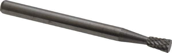 Atrax - 1/8" Cut Diam, 1/8" Shank Diam, Inverted Cone Head Double Cut Burr - Flat End, 3/16" LOC, 1-1/2" OAL - Apex Tool & Supply
