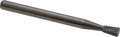 Atrax - 1/8" Cut Diam, 1/8" Shank Diam, Inverted Cone Head Double Cut Burr - Flat End, 3/16" LOC, 1-1/2" OAL - Apex Tool & Supply