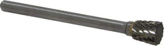 Atrax - 1/4" Cut Diam, 1/8" Shank Diam, Inverted Cone Head Double Cut Burr - Flat End, 1/4" LOC, 1-1/2" OAL - Apex Tool & Supply