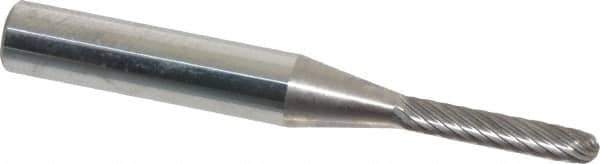 Atrax - 1/8" Cut Diam, 1/4" Shank Diam, Cylinder with Radius Head Single Cut Burr - Carbide, Radius End, 1/2" LOC, 1-1/2" OAL - Apex Tool & Supply