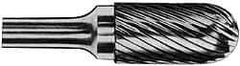 M.A. Ford - 3/16" Cut Diam, 1/8" Shank Diam, Cylinder with Radius Head Single Cut Burr - Carbide, Radius End, 1/2" LOC, 1-1/2" OAL - Apex Tool & Supply