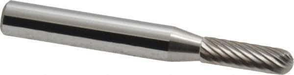 Atrax - 3/16" Cut Diam, 1/4" Shank Diam, Cylinder with Radius Head Single Cut Burr - Carbide, Radius End, 5/8" LOC, 2" OAL - Apex Tool & Supply