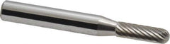 Atrax - 3/16" Cut Diam, 1/4" Shank Diam, Cylinder with Radius Head Single Cut Burr - Carbide, Radius End, 5/8" LOC, 2" OAL - Apex Tool & Supply